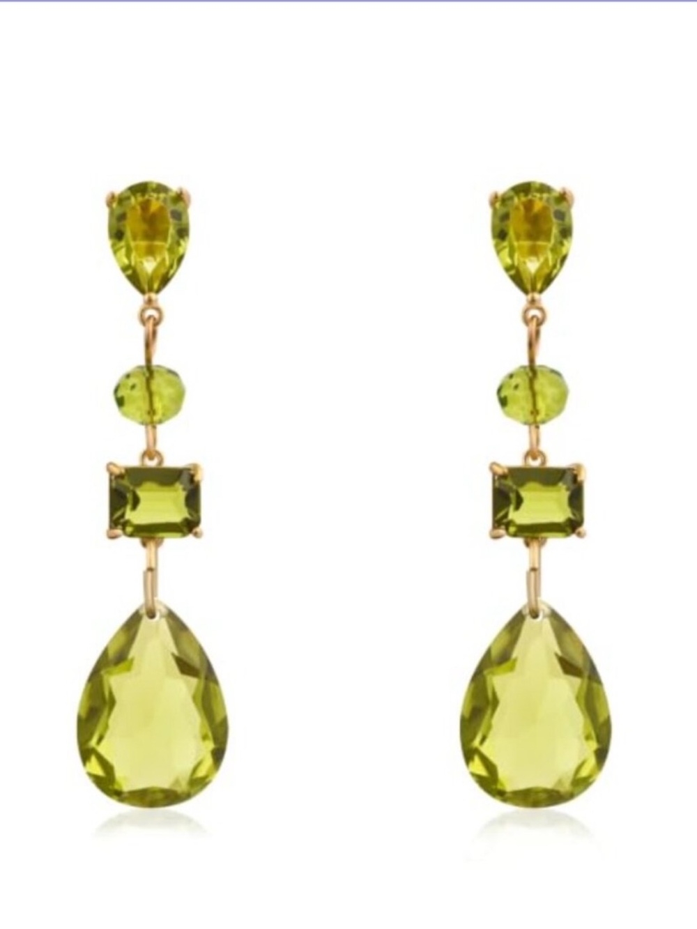 24k Gold Plated Genuine Peridot Drop Earrings August Birthstone Gold Dangle new